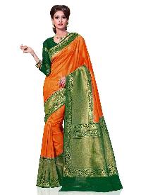 Mustard and Green Traditional Kanchipuram Spun Silk Woven Saree