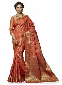 Peach Colour Traditional Art Tussar Silk Woven Saree