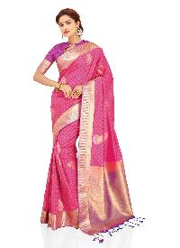 Meghdoot Pink and Blue Colour Art Silk Woven Saree