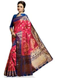 Meghdoot Pink And Navy Blue Colour Art Silk Woven Saree