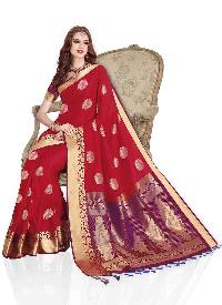 Red and Purple Art Silk Woven Saree