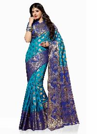 Blue Woven Art Silk  Saree