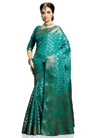 Turquoise Green Woven Art Silk Saree