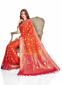 Pink and Orange Woven Art Silk Saree