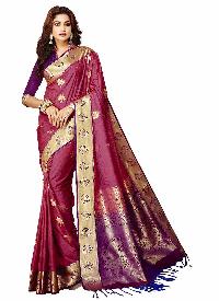 Pink and Purple Woven Art Silk Saree