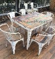 Industrial Metal Distressed Dining Set with wooden Top