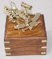 Brass Shiny Finish Decorative Nautical Sextant with Wood Box