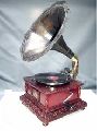 Craved Gramophone with Antique Brass Horn,