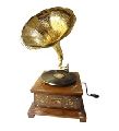 Square Antique Style Carved Gramophone with Brass Horn,