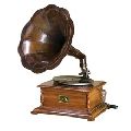 Wooden Square Antique Style Desk Gramophone with Brass Horn,
