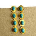 Long Boho Turquoise Gold Statement Tribal Gypsy Earrings