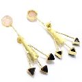 Round Rose-Quartz Black Trillion Long Vintage Beautiful Handmade Earring