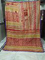 vintage kantha quilt indian printed cotton Pom Pom throw