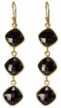 Faceted Black Onyx stone Bezel Set Hook Earrings