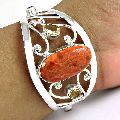 Bloom Fashion Red Copper Turquoise, Citrine Gemstone Sterling Silver Bangle Jewellery