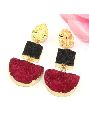 24k Gold Eletcroplated Red Black Natural Druzy Earring