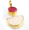 White Natural Agate Druzy 24k Gold plated Charm Pendant