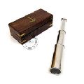 NICKEL PLATED BRASS TELESCOPE WITH WOODEN BOX