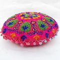 Embroidered Suzani Pom Pom Cushion Cover Round Pillow Case