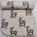 Hand Block deer Print Baby Kantha Quilt Wrap Blanket