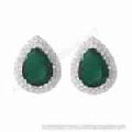 Green onyx earrings cz sterling silver