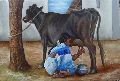 RamyaSadasivams Art Gallery woman milking cow canvas painting