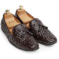 Tassel Patent Brown Woven Moccasins