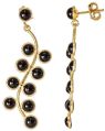Black Onyx Cab Round Stud Drop Earring Bezel Jewelry