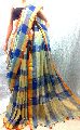 New Handloom Linen Multicolor Check saree