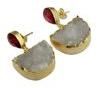 White Natural Agate Druzy & Pear Pink Quartz Gold Plated Drop Earring