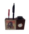 Gem Stone Painting Pen Holder Visiting Card Cum Mobile Holder With Watch