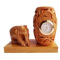 Handmade Wooden Elephant With Pen Holder Watch Table top Gift Set