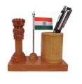 Wooden Pen Holder Ashoka Pillar With Flag