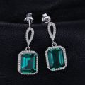 Emerald Cut Green Moissanite Engagement Earring 925 Silver