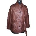 Brown Plain Full Sleeves ladies casual leather coat
