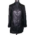 Black Plain Full Sleeves ladies long leather trench coat