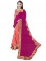 Indian Women Pink And Orange Moss Chiffon And Georgette Saree