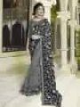 Women black and grey color georgette and chiffon sari