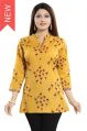 Funky Freeze Yellow Cotton Printed Short Tunic Top For Casual Wear