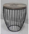 Metal Side Table With Laser Etching on Wooden Top