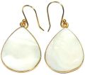 Mother of Pearl Gold Plated 925 Sterling Silver Bezel Dangle Earring