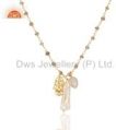 14K Gold Plated Rainbow Moonstone & Water Pearl 23 Inch Chain Brass Pendant