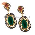 14K Yellow Gold Plated Brass Hydro Green And CZ Designer Dangle Earrings