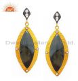 18K Gold Over Sterling Silver White Agate And Crystal Quartz Dangle Earrings