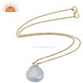 18K Gold Plated Sterling Silver Opalite Gemstone Pendant Chain Necklace