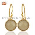 Gray Chalcedony Dangle Gold Plated 925 Sterling Silver Earrings Gemstone Jewelry