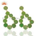 Green Chalcedony Dangle 18K Yellow Gold Plated 925 Sterling Silver Earrings