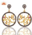 Handmade Pave CZ and Pink Glass 18 k Yellow Gold Plated Fashion Dangle Earrings