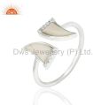 Howlite Two Horn Cz Studded Openable Adjustable 92.5 Sterling Silver Ring