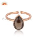 Natural Smoky Quartz Gemstone Rose Gold Plated Silver Ring Jewelry